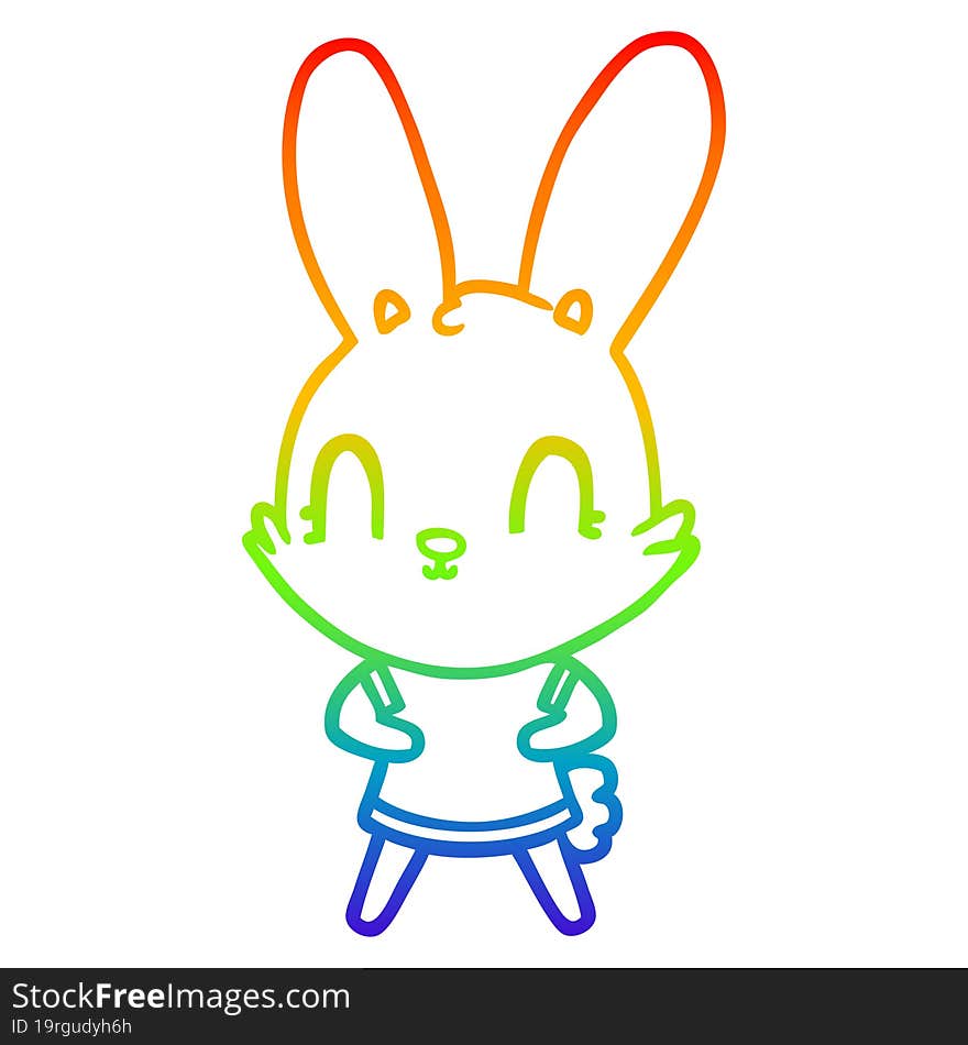 rainbow gradient line drawing of a cute cartoon rabbit in dress