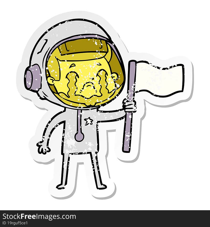 Distressed Sticker Of A Cartoon Crying Astronaut