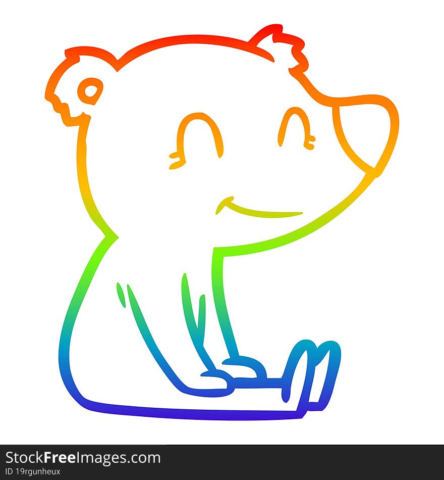 rainbow gradient line drawing sitting bear cartoon