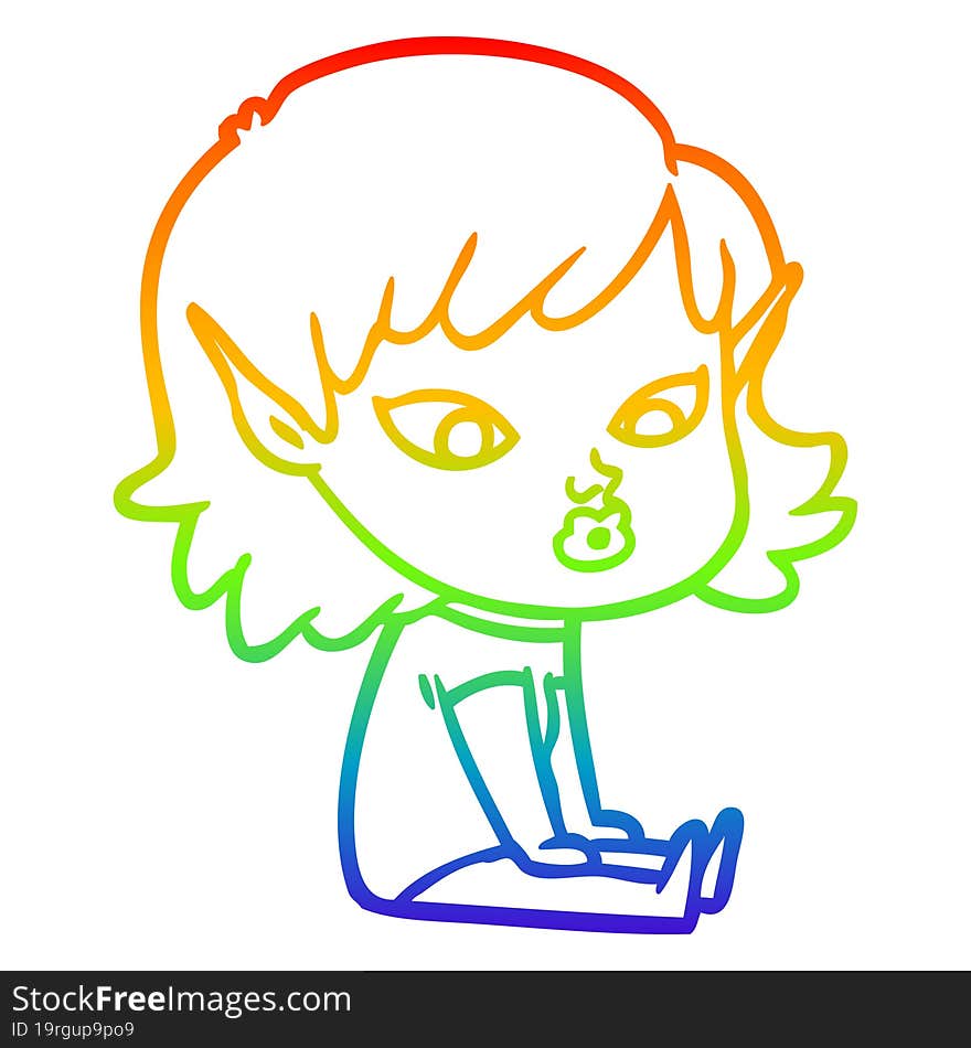 rainbow gradient line drawing pretty cartoon elf girl