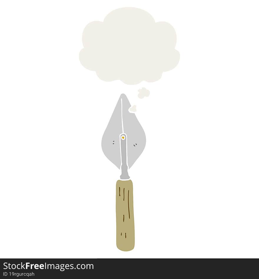 Cartoon Trowel And Thought Bubble In Retro Style