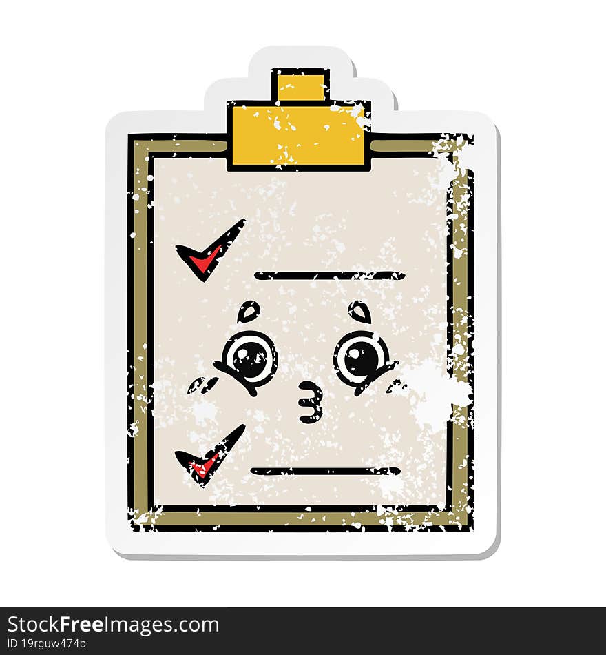 distressed sticker of a cute cartoon check list