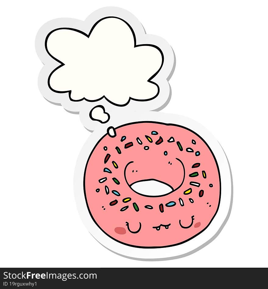 cartoon donut and thought bubble as a printed sticker