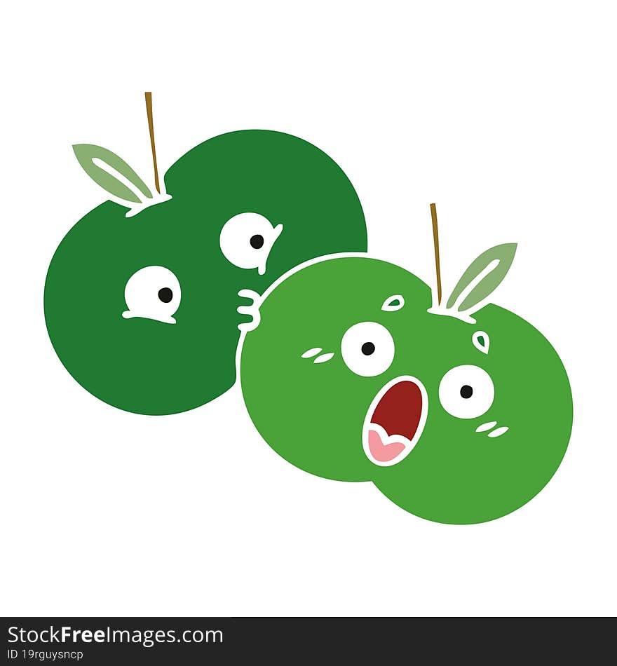 flat color retro cartoon apples