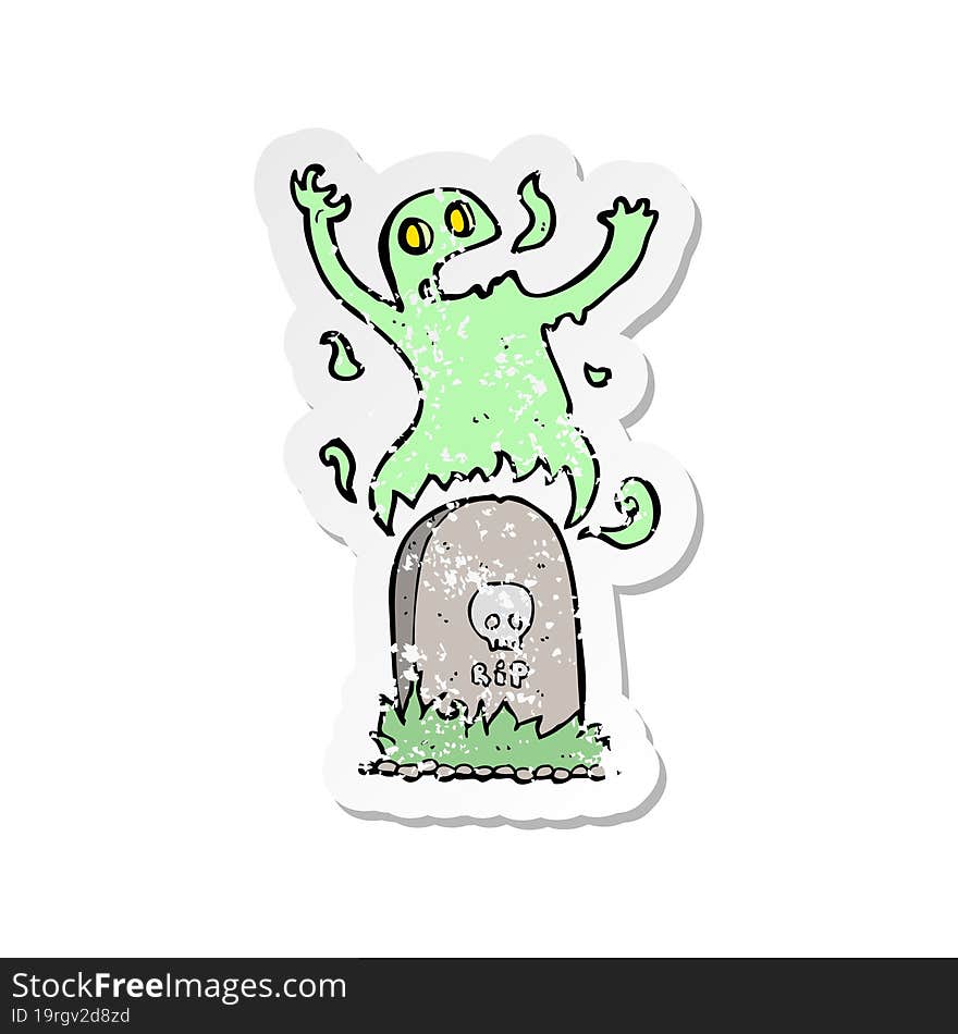 retro distressed sticker of a cartoon ghost rising from grave