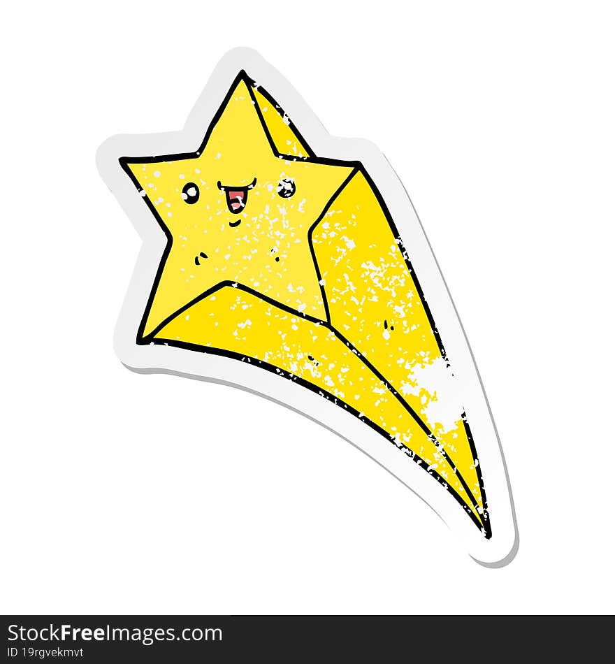 distressed sticker of a cartoon shooting star