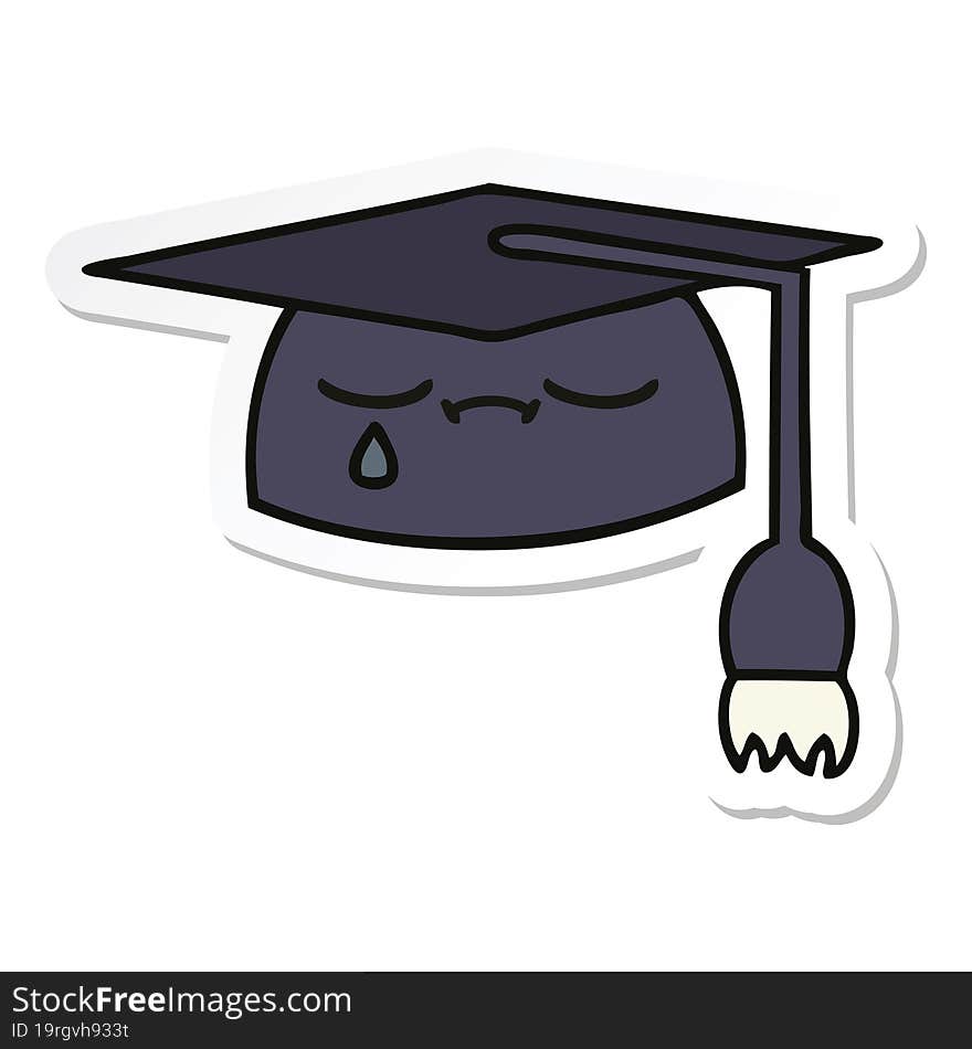 Sticker Of A Cute Cartoon Graduation Hat