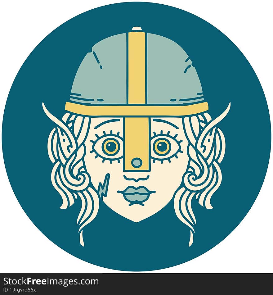 Retro Tattoo Style elf fighter character face. Retro Tattoo Style elf fighter character face