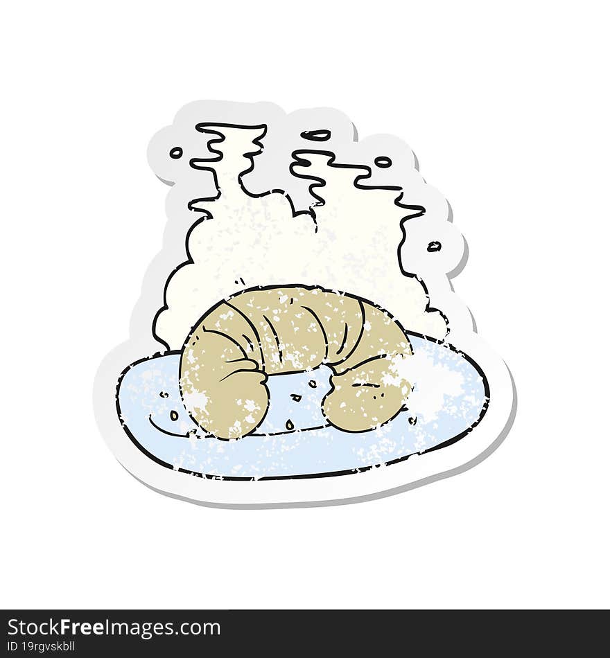 retro distressed sticker of a cartoon hot croissant