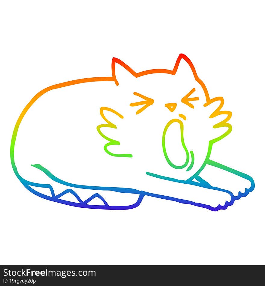 rainbow gradient line drawing cartoon yawning cat