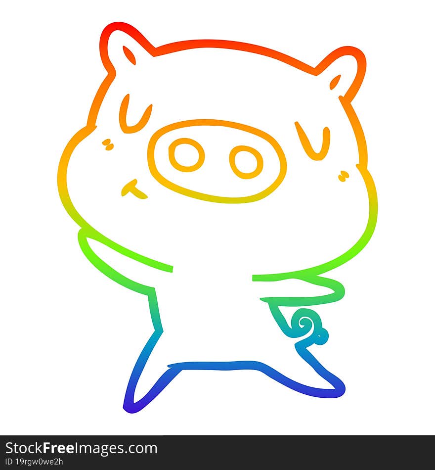 rainbow gradient line drawing of a cartoon content pig