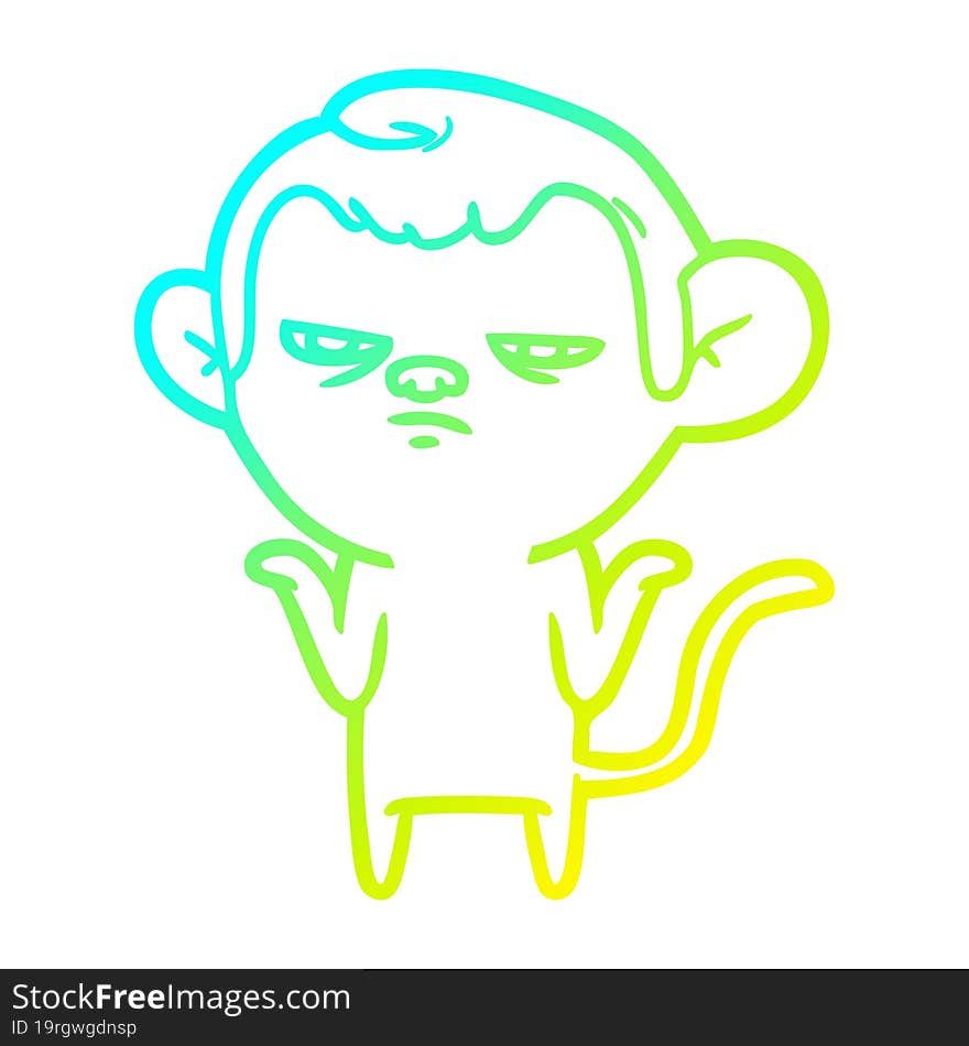 cold gradient line drawing of a cartoon monkey