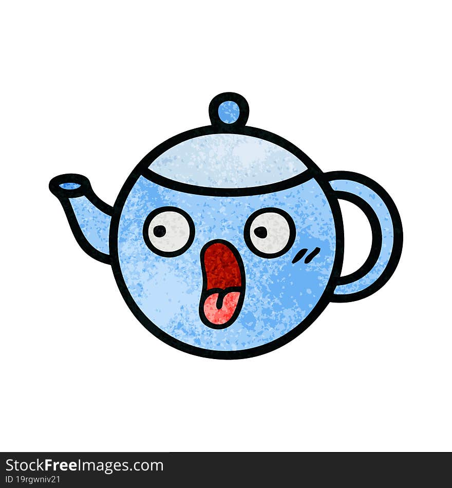 Retro Grunge Texture Cartoon Teapot