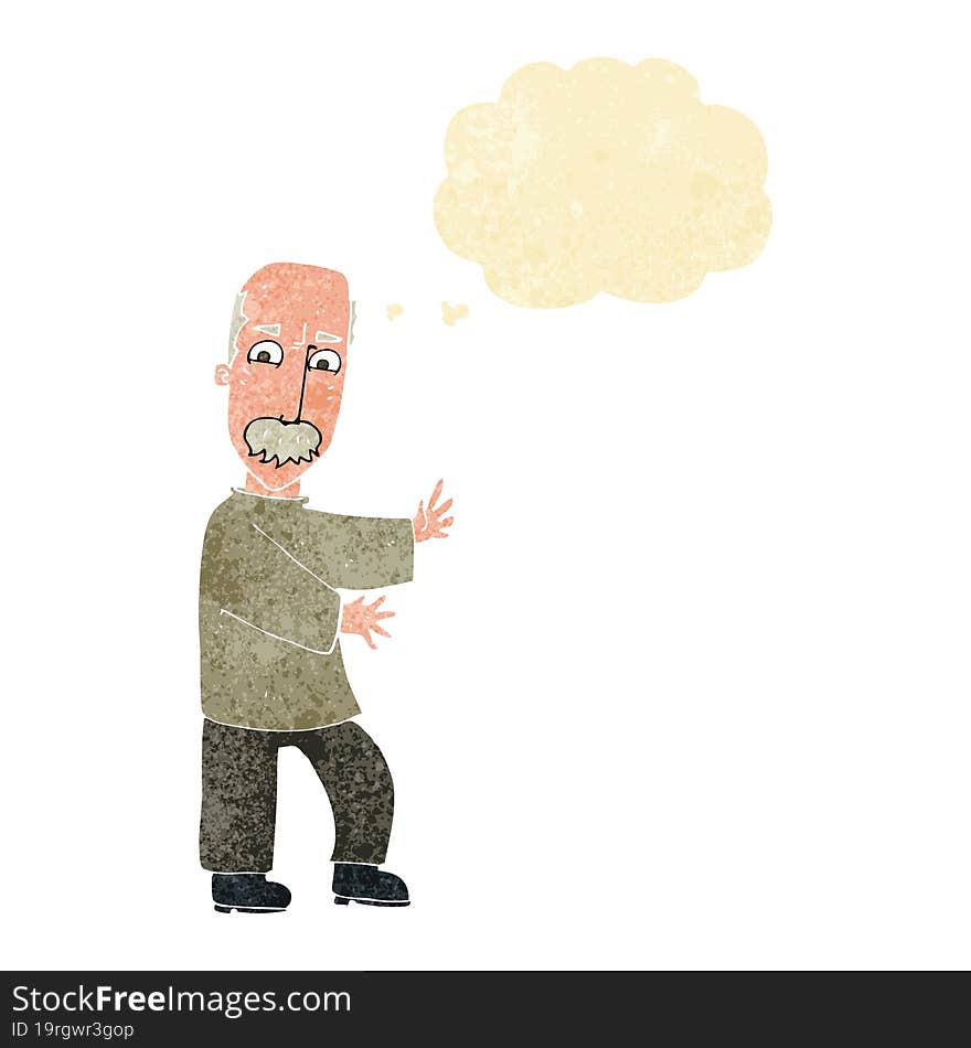 cartoon angry old man with thought bubble