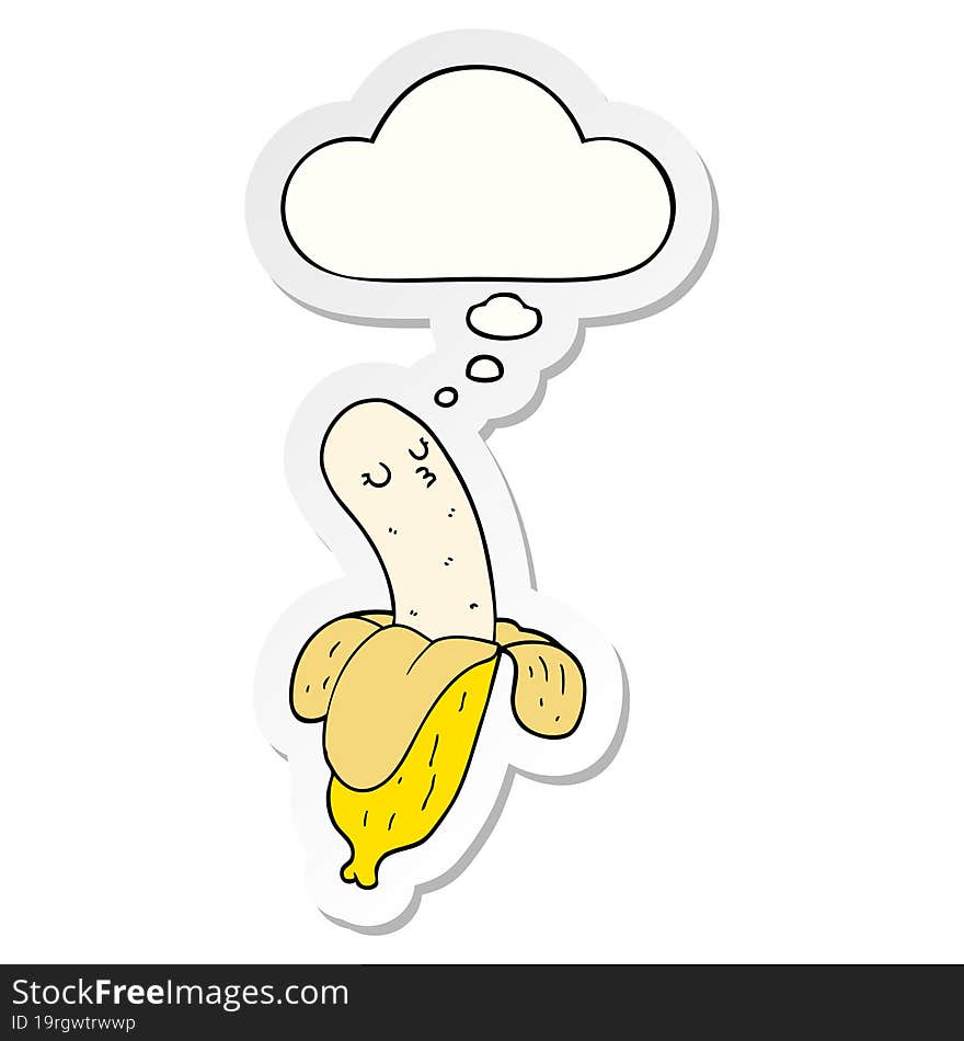 cartoon banana and thought bubble as a printed sticker