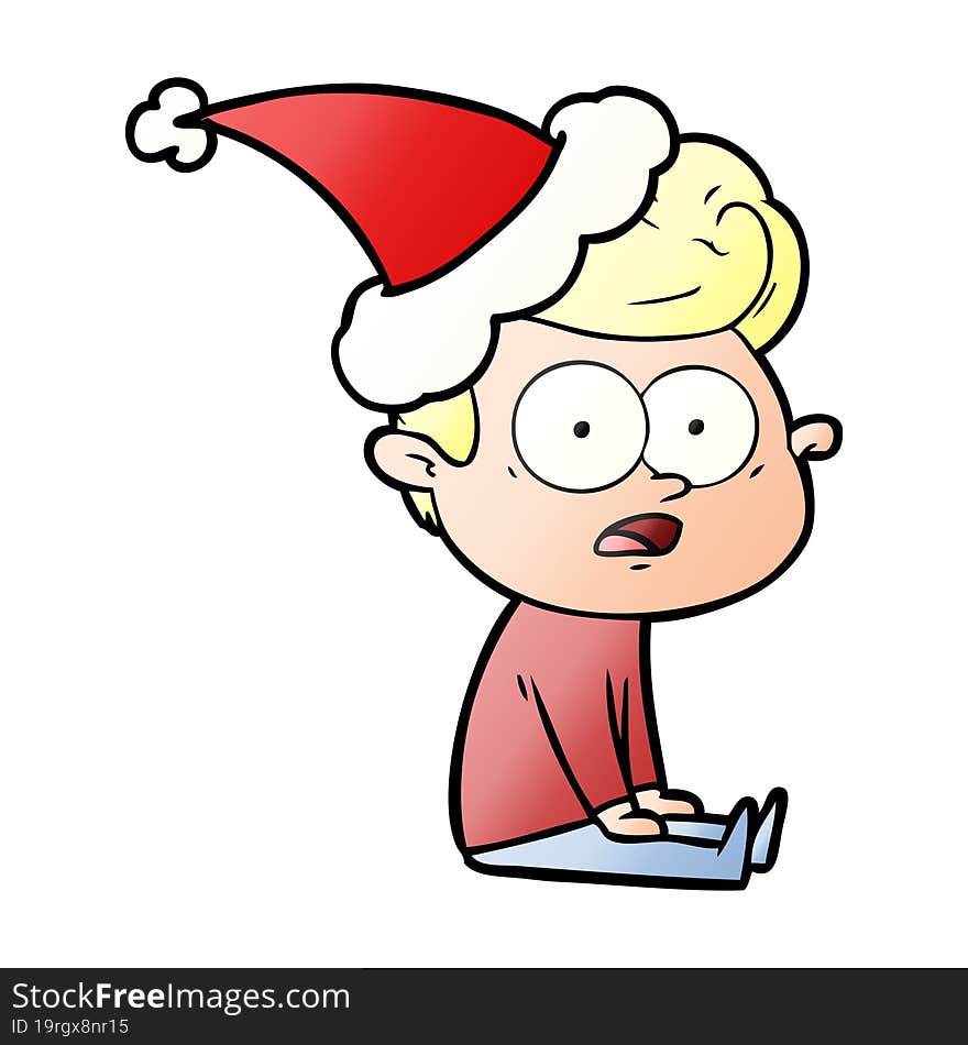 gradient cartoon of a staring man wearing santa hat