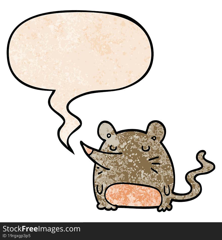 cartoon mouse and speech bubble in retro texture style