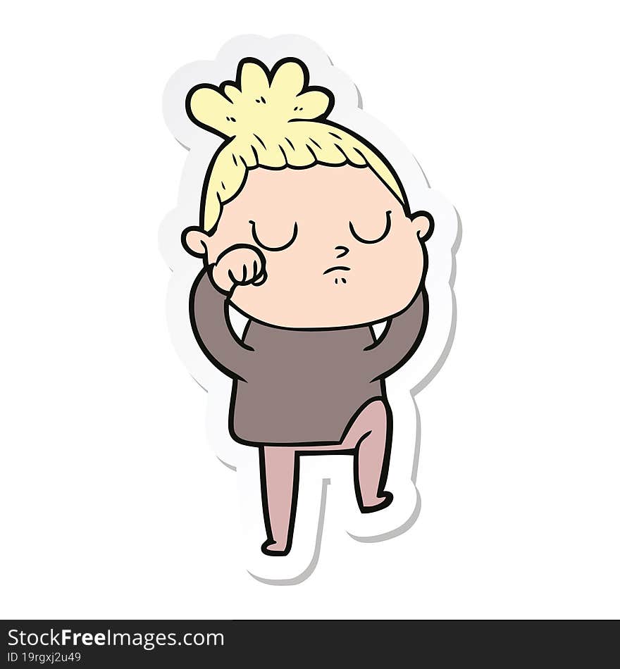 Sticker Of A Cartoon Calm Woman