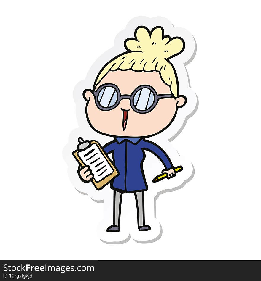 sticker of a cartoon woman wearing spectacles