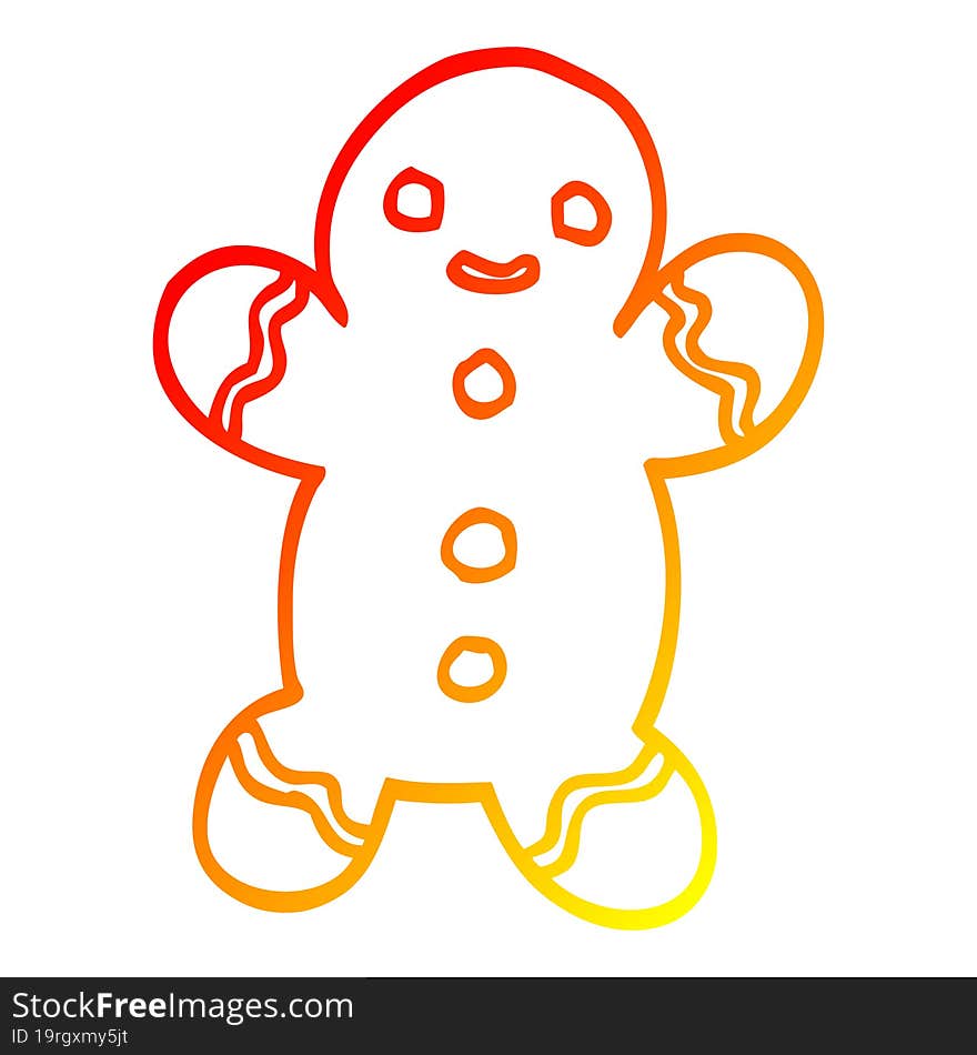 warm gradient line drawing cartoon gingerbread man