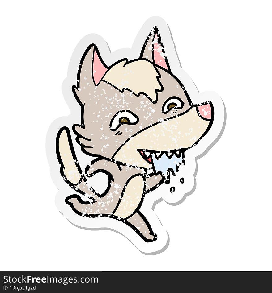 distressed sticker of a cartoon hungry wolf running