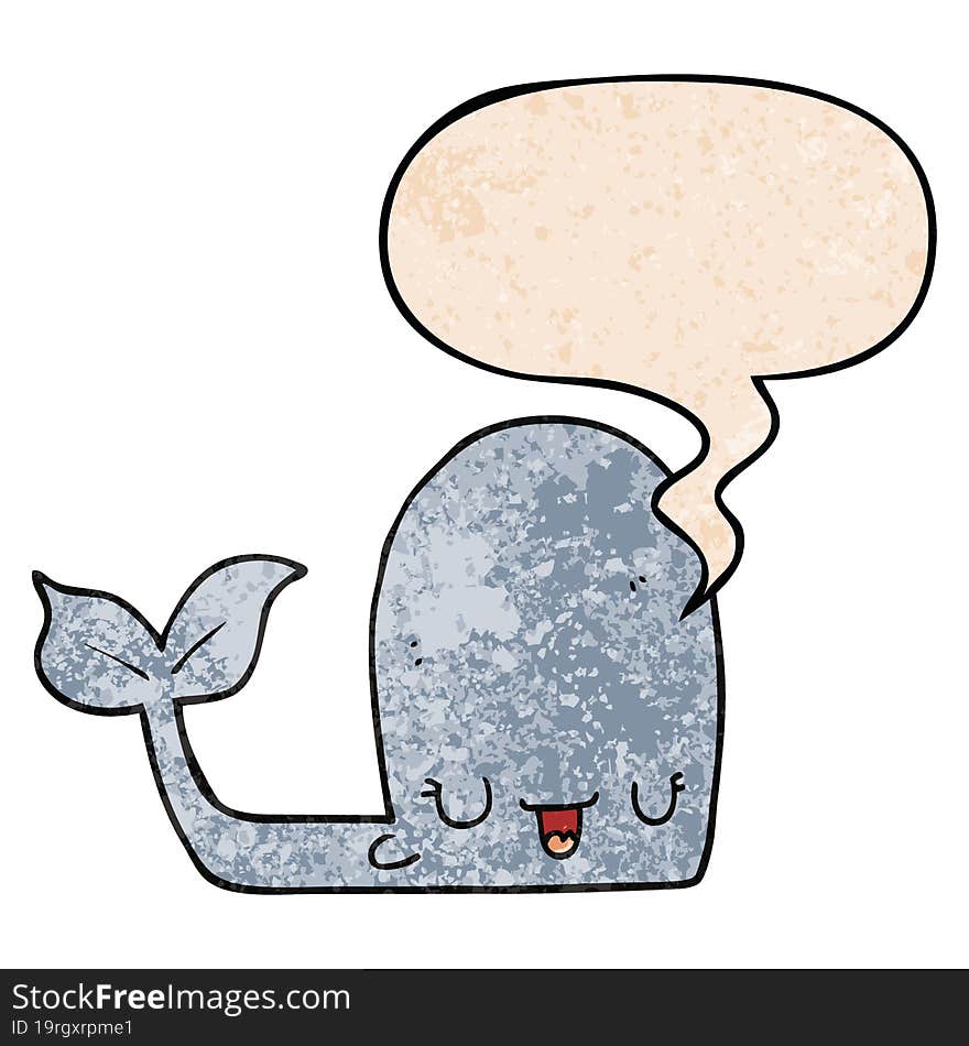 Cartoon Happy Whale And Speech Bubble In Retro Texture Style