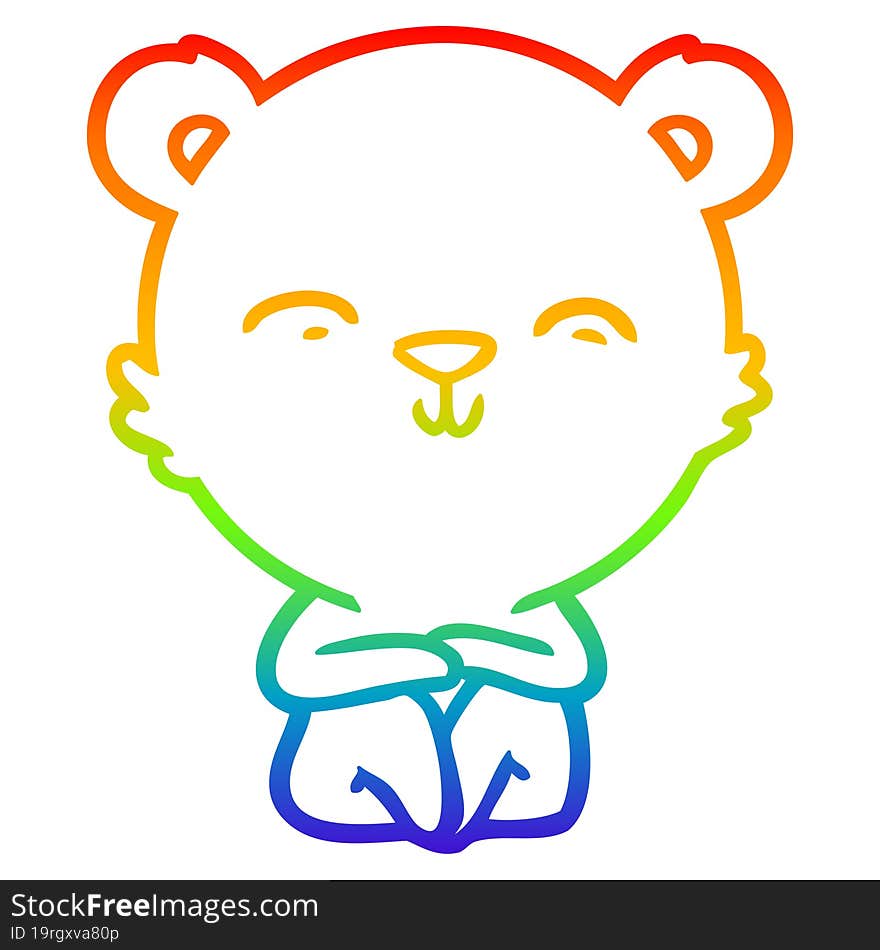 rainbow gradient line drawing happy cartoon bear sitting