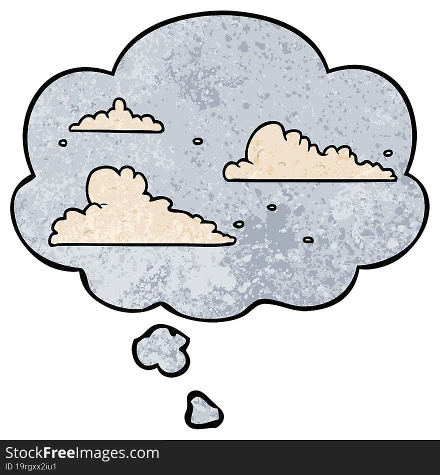 Cartoon Clouds And Thought Bubble In Grunge Texture Pattern Style