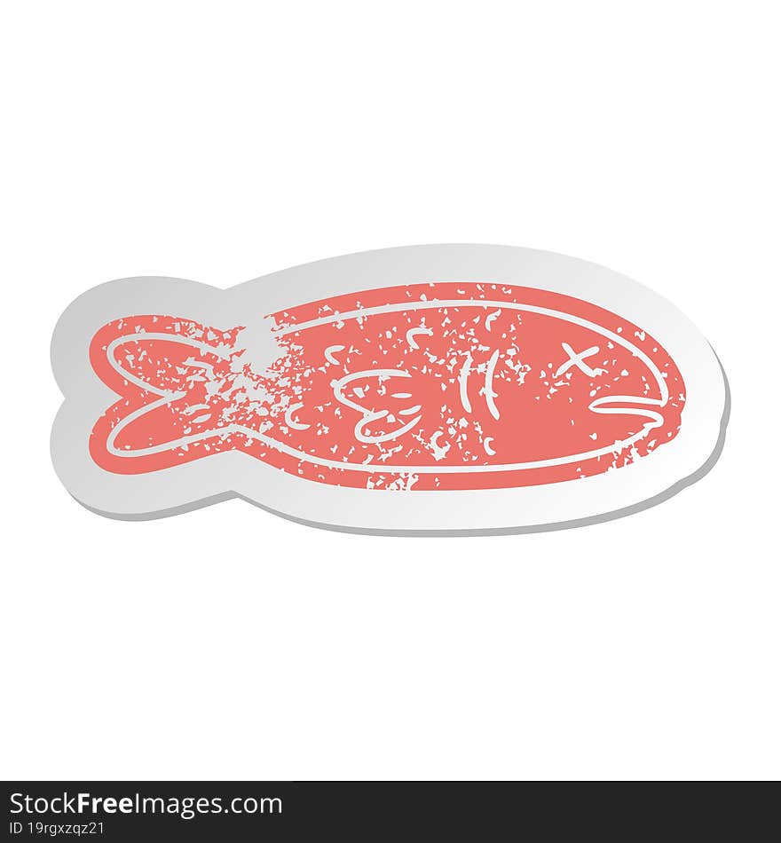 distressed old cartoon sticker of a dead fish. distressed old cartoon sticker of a dead fish