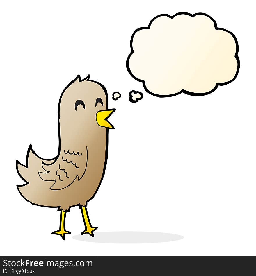 cartoon happy bird with thought bubble