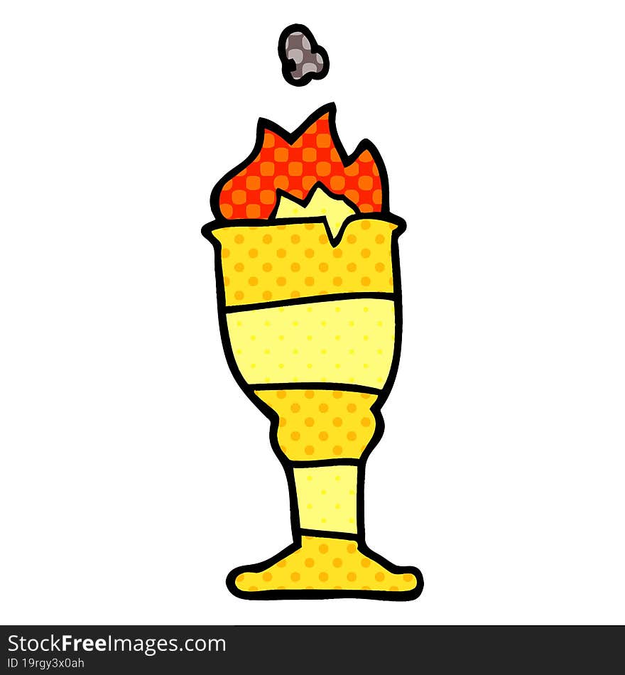 cartoon doodle flaming golden cup