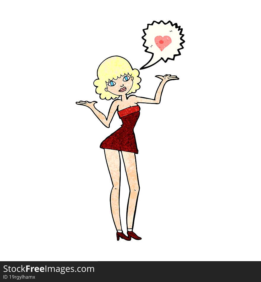 cartoon woman in love shrugging shoulders