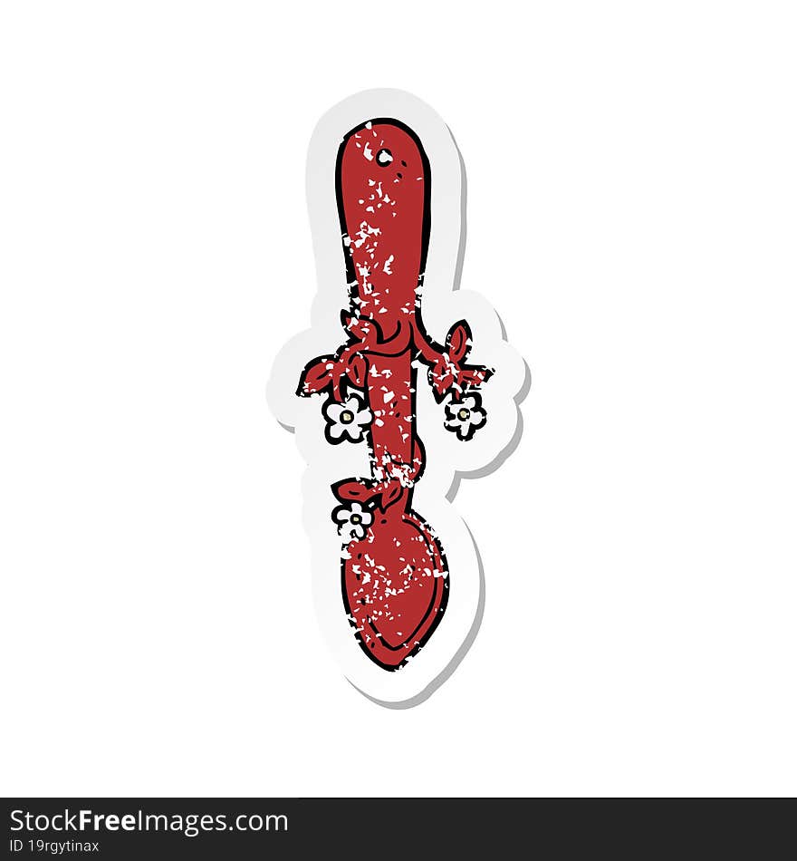 Retro Distressed Sticker Of A Cartoon Organic Food Symbol Spoon