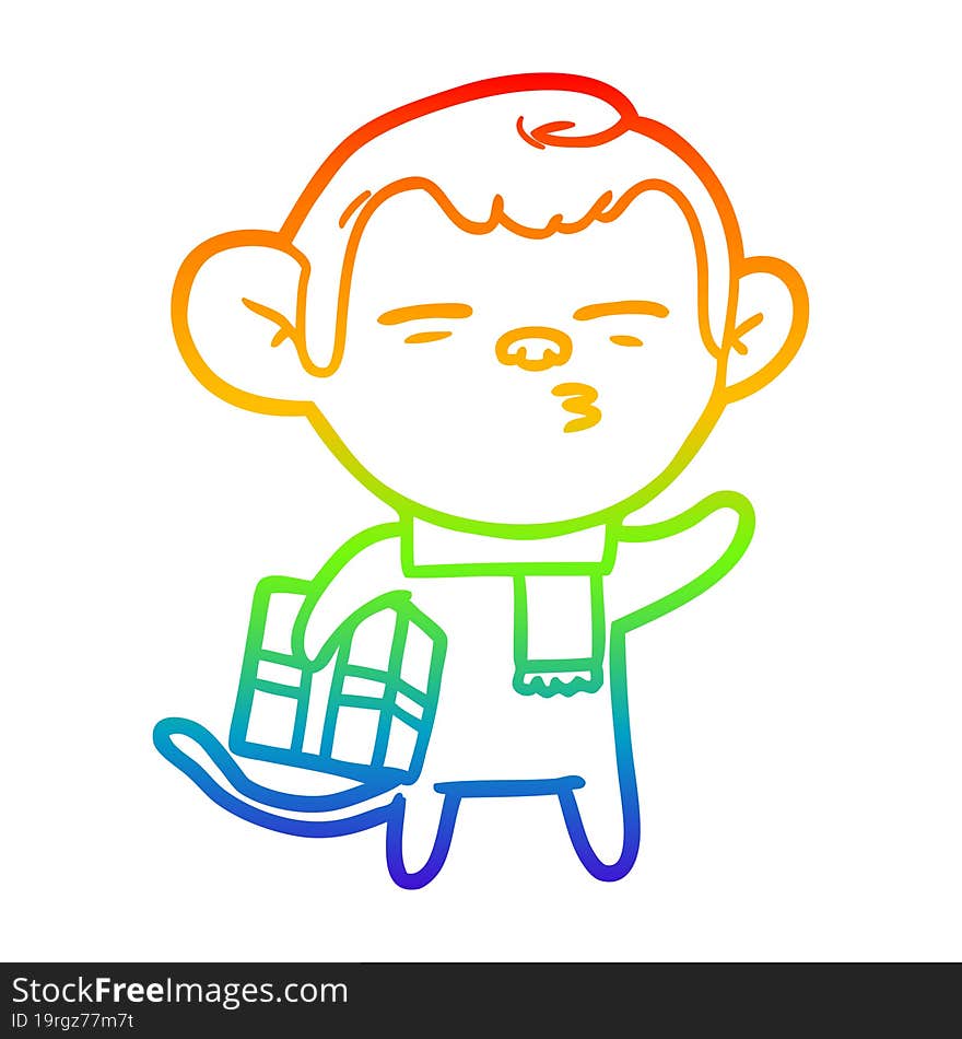 rainbow gradient line drawing cartoon suspicious monkey