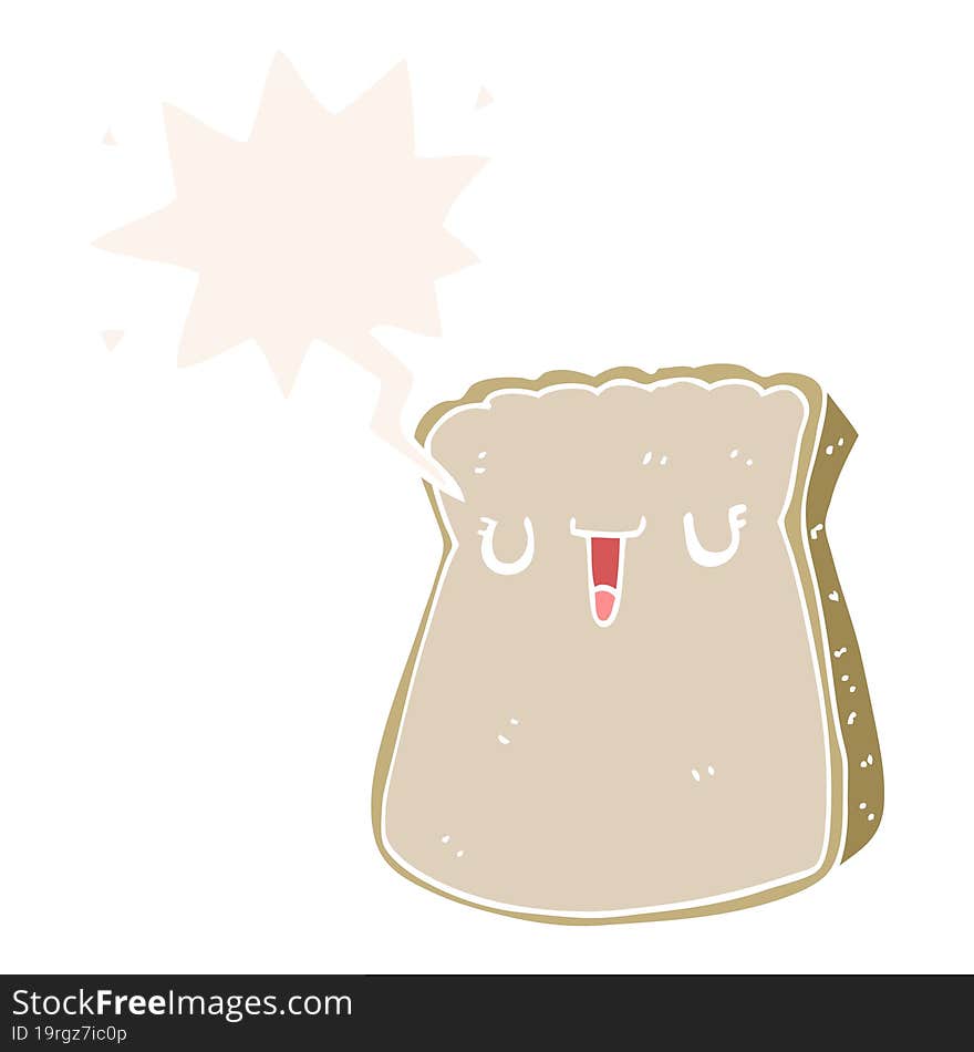 cartoon slice of bread and speech bubble in retro style