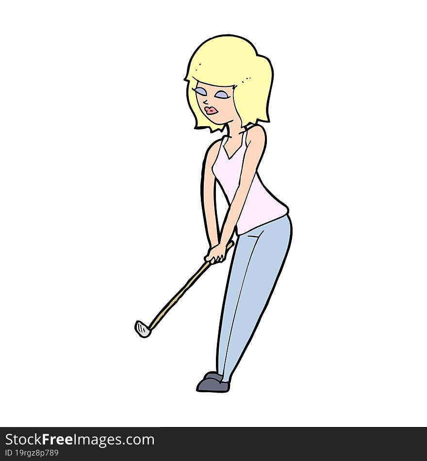 cartoon woman playing golf