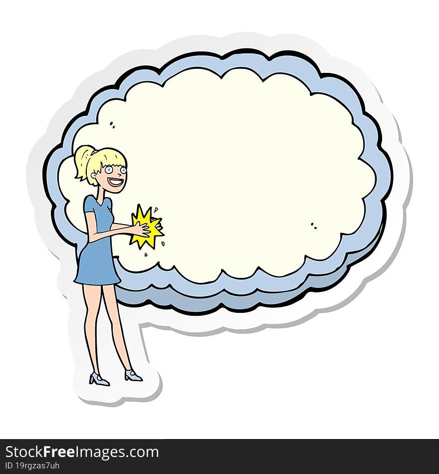 sticker of a woman with text space cloud