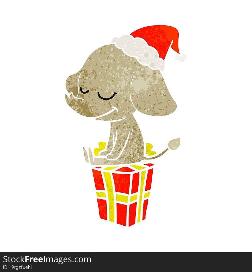 Retro Cartoon Of A Smiling Elephant Wearing Santa Hat