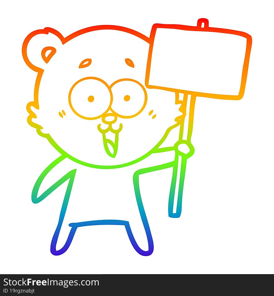 rainbow gradient line drawing of a laughing teddy  bear cartoon