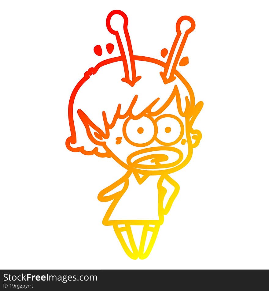 warm gradient line drawing cartoon shocked alien girl