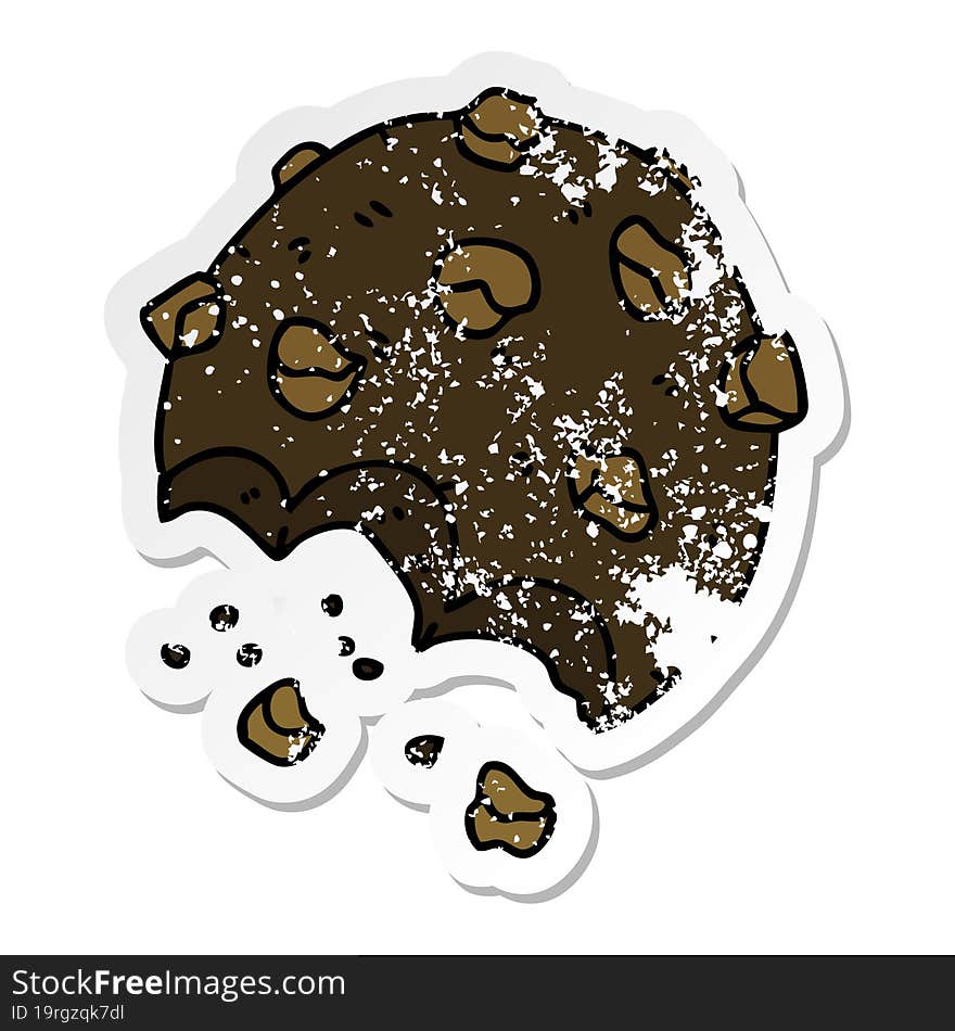 distressed sticker of a quirky hand drawn cartoon cookie