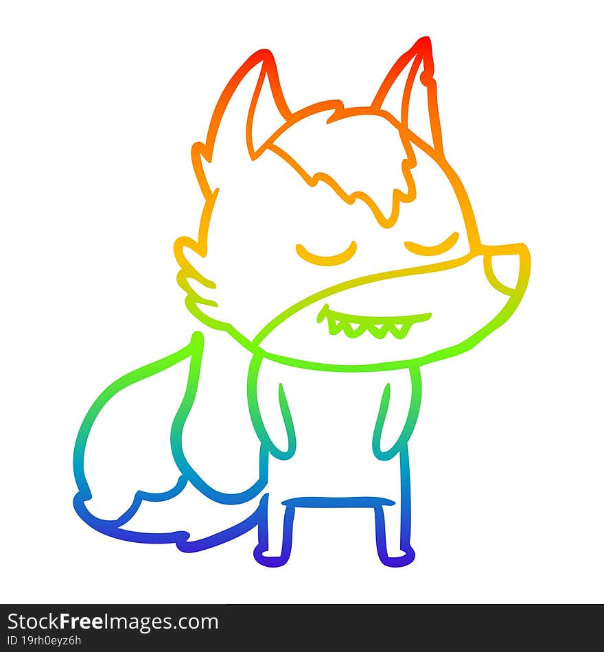 Rainbow Gradient Line Drawing Friendly Cartoon Wolf