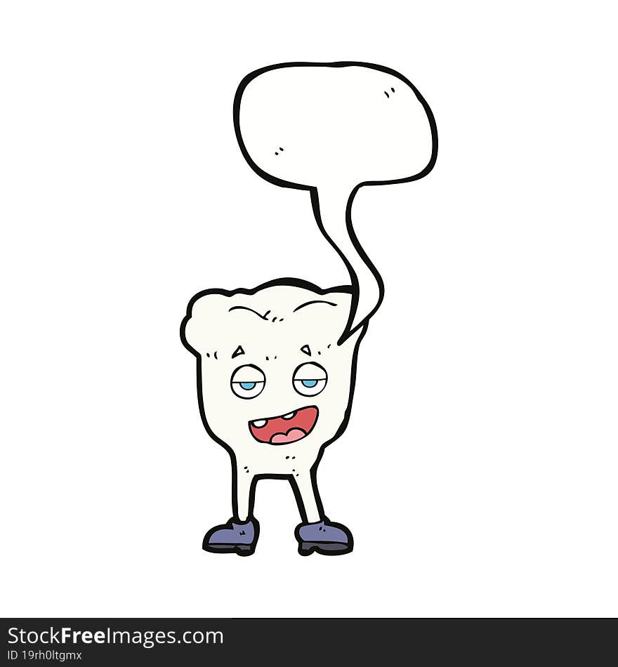 cartoon tooth looking smug with speech bubble