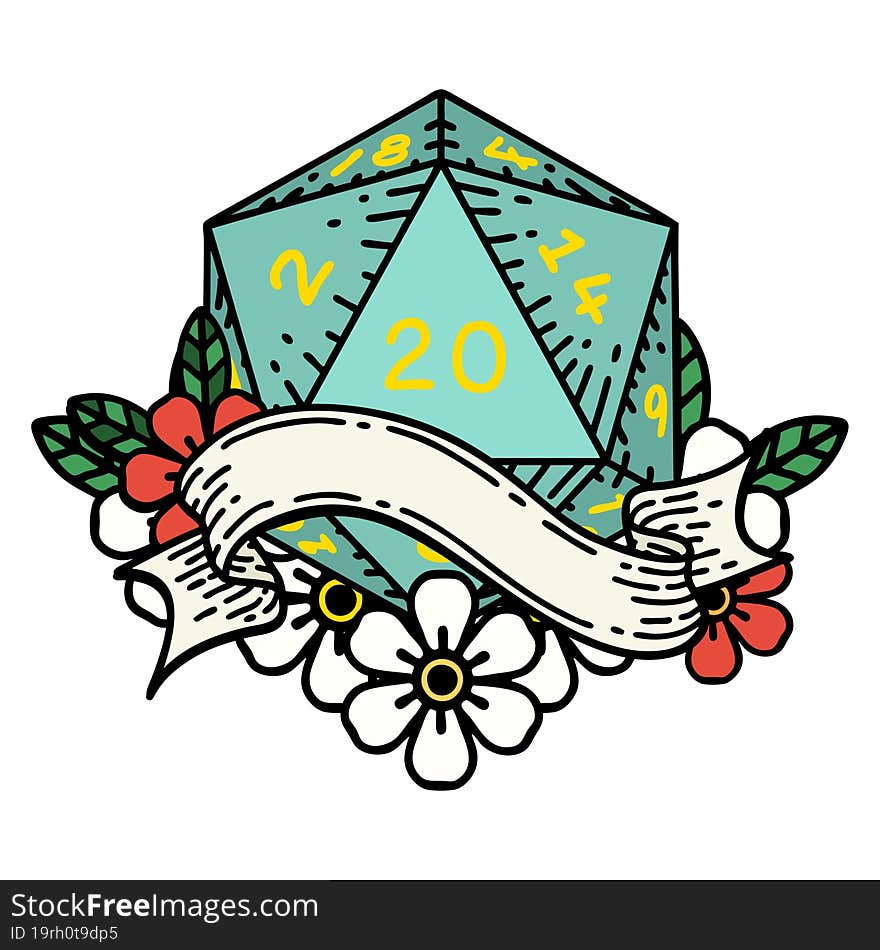 natural twenty D20 dice roll illustration