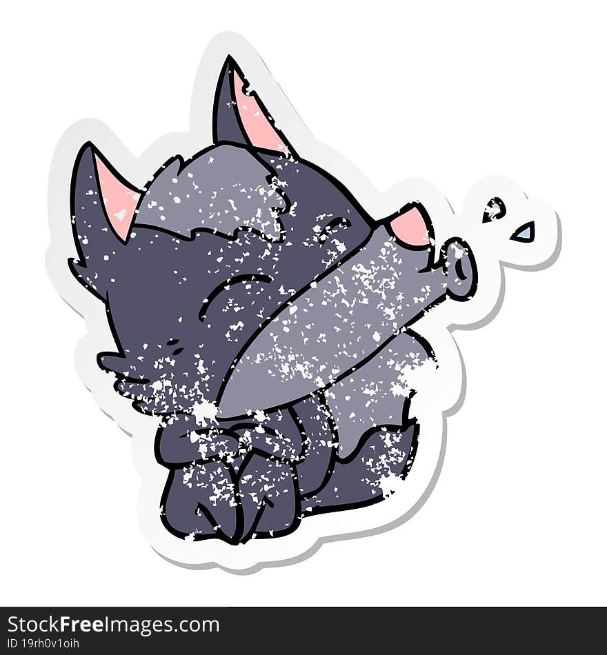 distressed sticker of a howling wolf cartoon