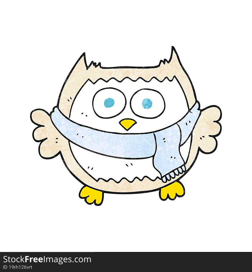 textured cartoon owl wearing scarf