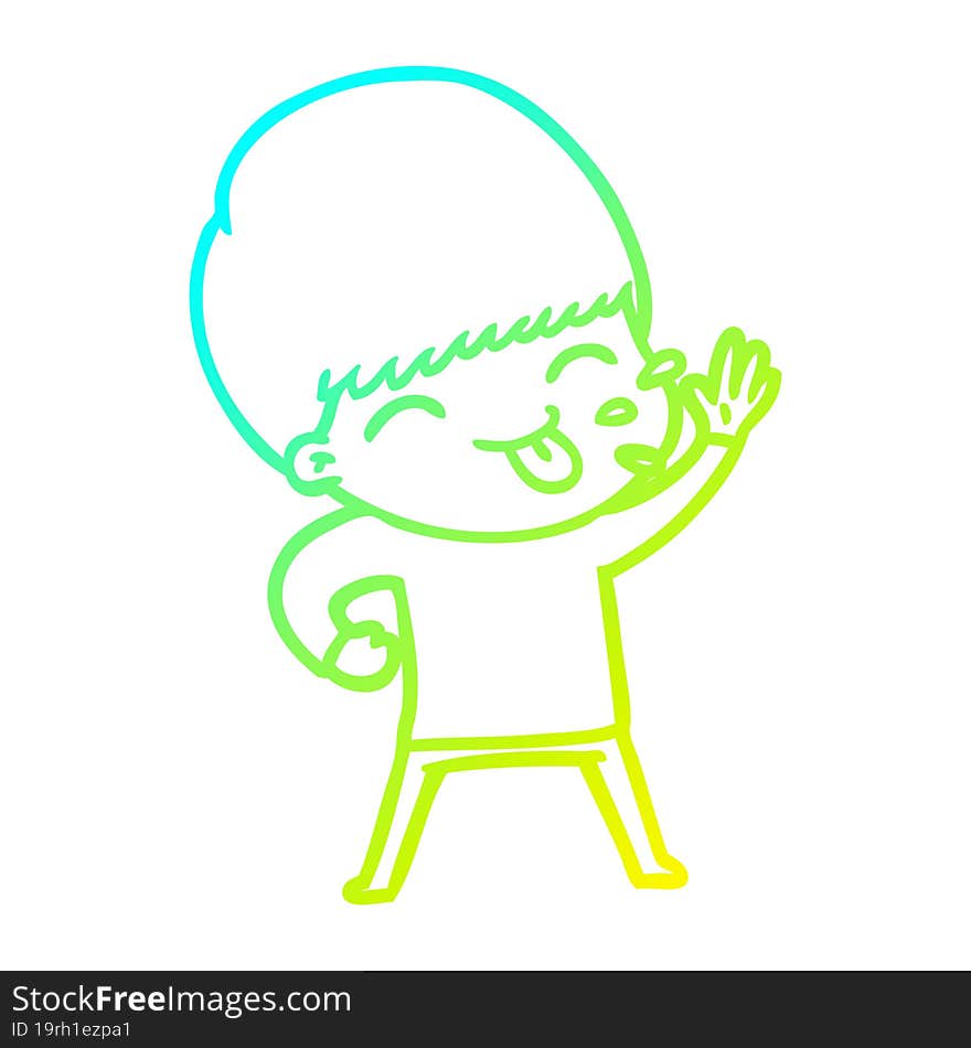 Cold Gradient Line Drawing Happy Cartoon Boy