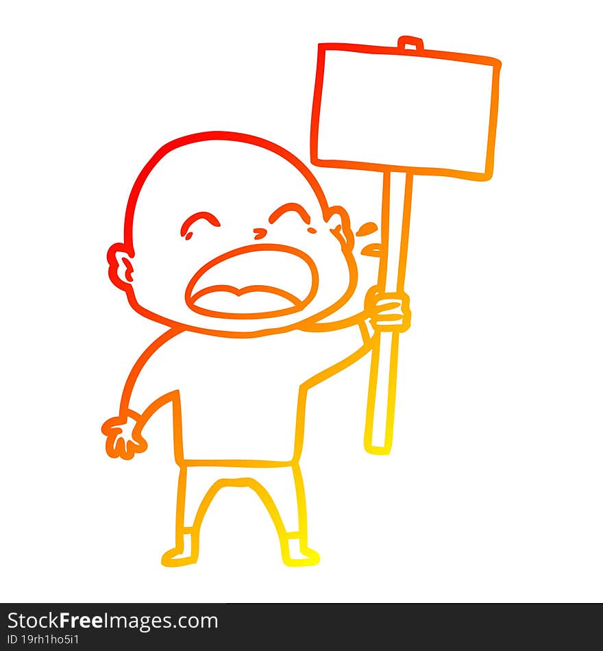 Warm Gradient Line Drawing Cartoon Shouting Bald Man