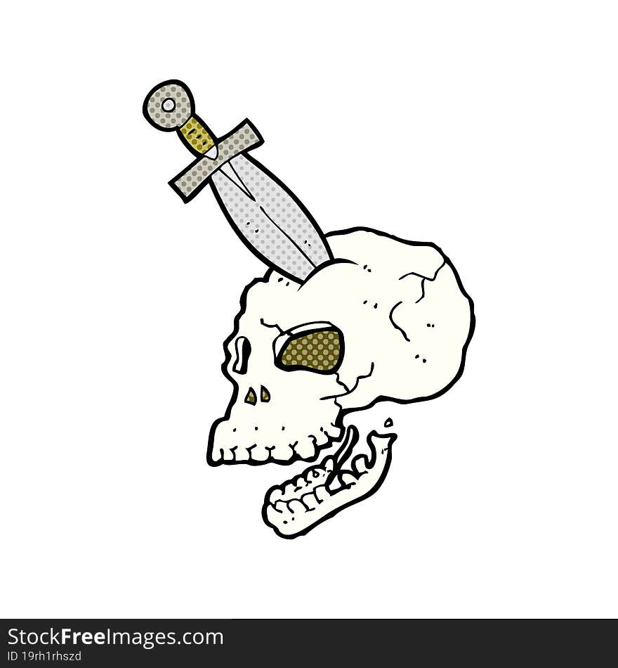 cartoon dagger stuck in skull