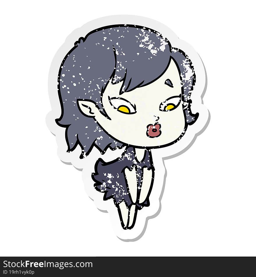 distressed sticker of a cute cartoon vampire girl